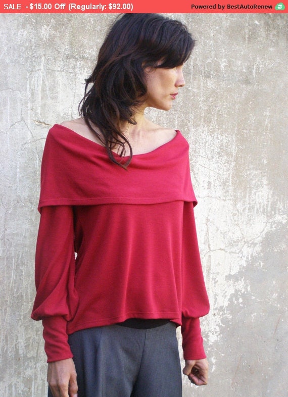 Sale Red Womens Sweater top/shirt-2 ways top/shirt/ by SHIHAR