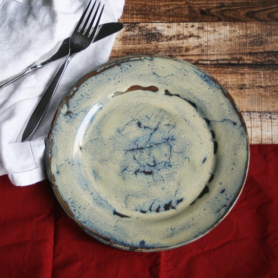 Set of Four Rustic Dinnerware Plates Handcrafted Textured Sea