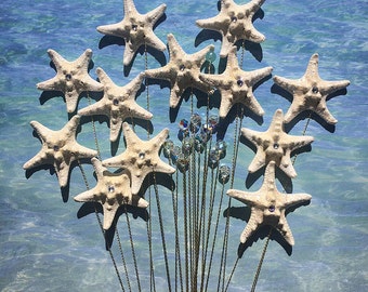 Starfish and Crystal Stems - 24 Starfish and Crystals for a Wedding Bouquet or Centerpiece