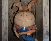 Primitive folk art Humpty Dumpty Bunny Rabbit cloth doll soft sculpted hand embroidered HAFAIR ofg faap