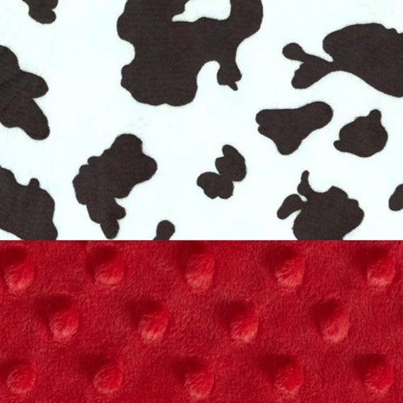 Minky Mini Baby Blanket, Personalized Cow Print Red Black White Lovey // Cow Baby Blanket