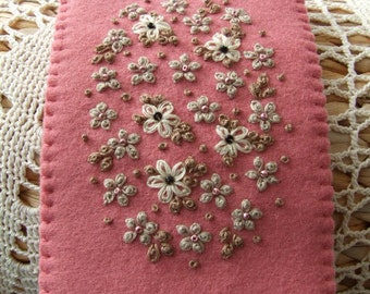 Hand Embroidered Pink Felt Glasses Case