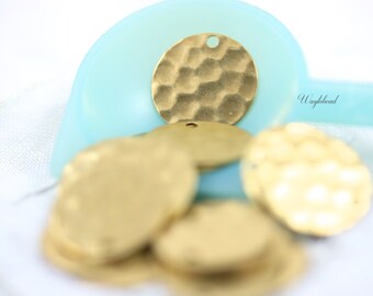 Hammered Textured 13mm Round Brass Tag Stampings ONE Hole - 10 .