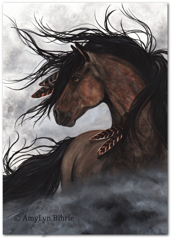 Majestic Mustang Native American Spirit Horse Feathers Smoke