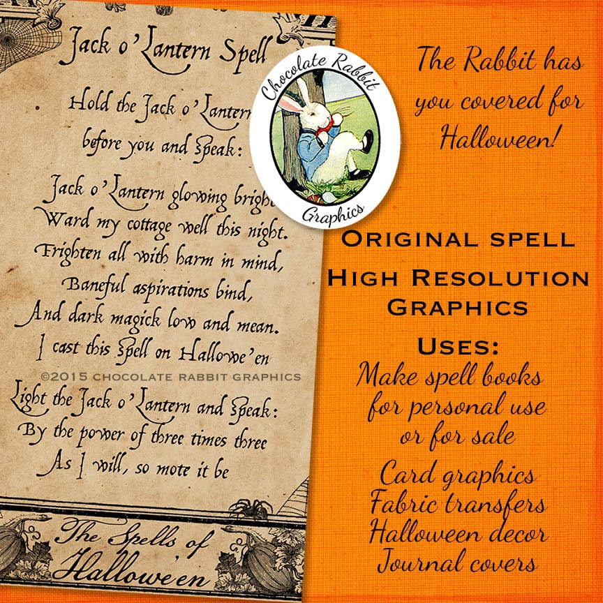 Halloween Witch Spell Book Page Digital Download Vintage Style