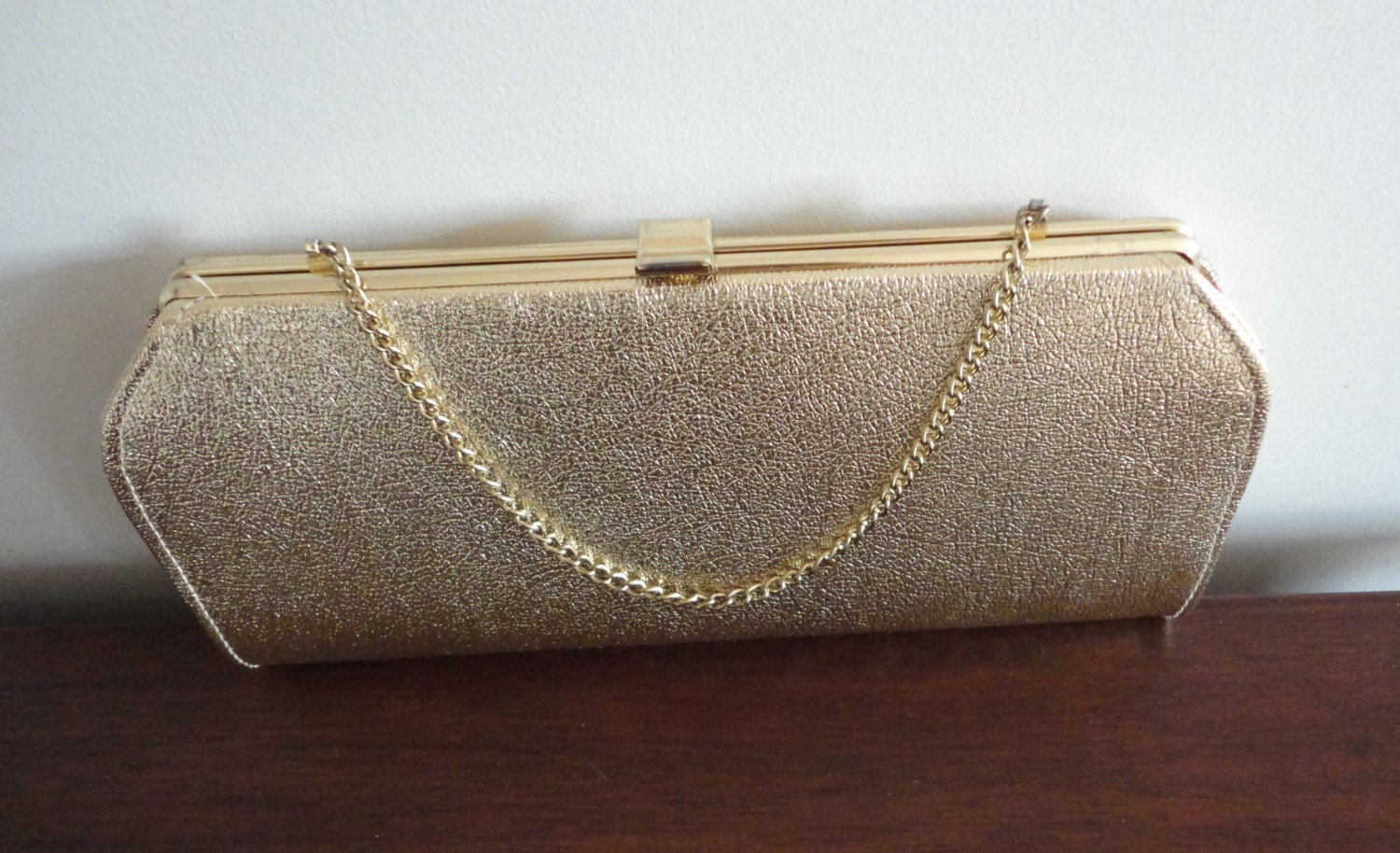 Vintage golden glitter fabric clutch evening purse So Chic