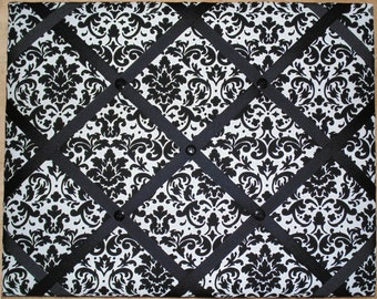 Black and White Damask French Memo Board - 16 x 20-Damask Bulletin Board, Damask Tack board, Damask french memory board, Damask memo board
