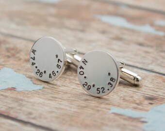 Latitude and Longitude CUFF LINKS, Personalized Location CuffLinks, Coordinates Cuff Links, Wedding Day Gift