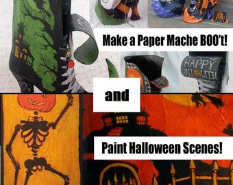 Buy Two and Save - Make Paper Mache Witch BOO'ts & Paint Vintage-looking Halloween Scenes (PDF Tutorials)