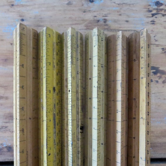 6 vintage rulers Triangle rulers Wood rulers 45 degree set