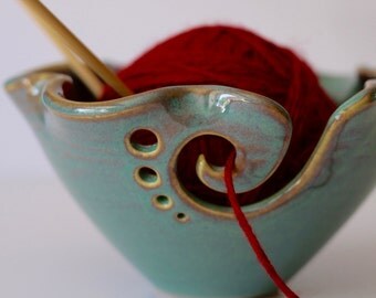 Ruffled Ceramic Yarn Bowl, Yarn Bowl, Knitting Bowl, Crochet Bowl , Sea Foam Green Yarn Bowl, Made to Order
