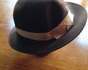 Brown Wool Bowler Hat with Ribbon Trim