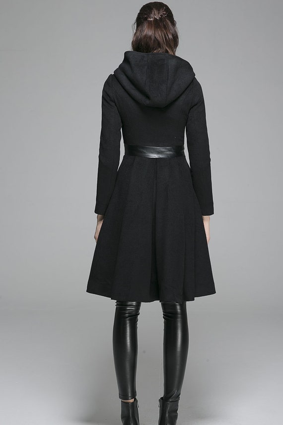 Long jacket Black Coat Hooded Coat Wool coat Coat dress