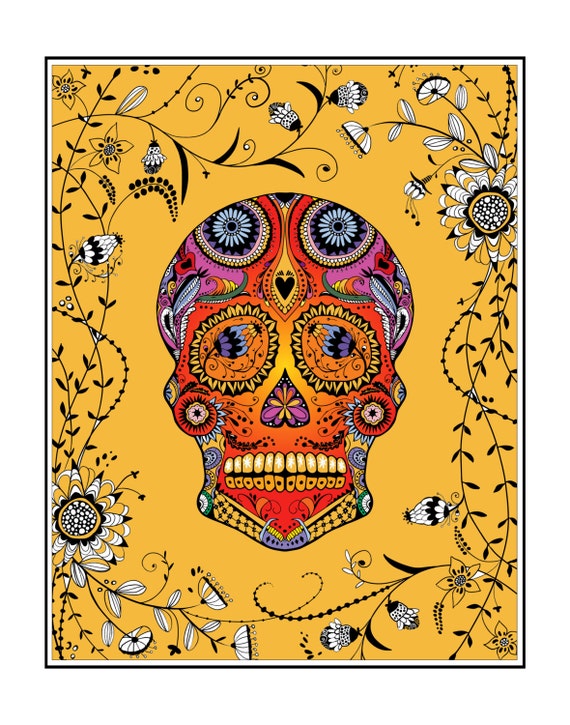 Line Art Etsy : Items similar to sugar skull line art with yellow