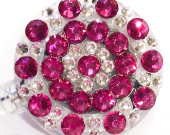 Fuchsia Pink Swarovski Crystal Embellished ID Badge Reel