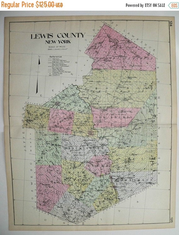 1912 Lewis County NY Map New York County Large by OldMapsandPrints