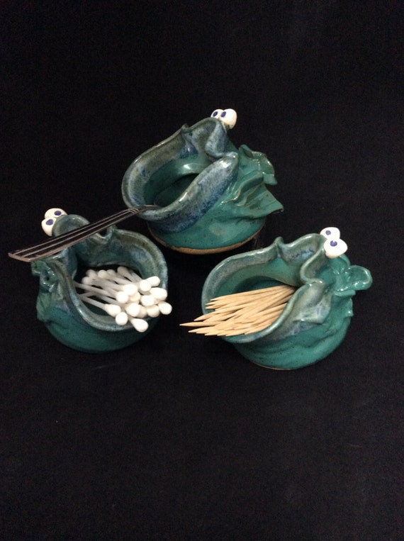 Fish toothpick holder/ Handmade/ Teal Glaze by PalmsUpPottery