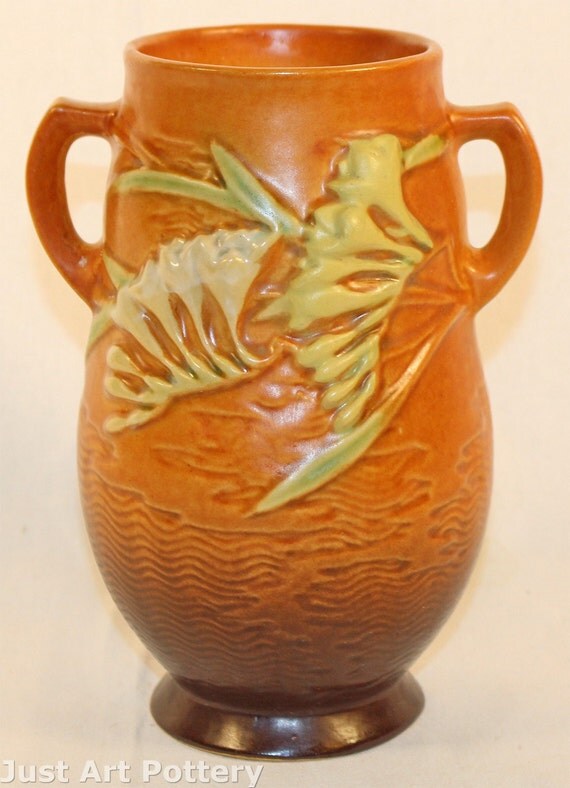 Roseville Pottery Freesia Brown Vase 1207 by JustArtPottery