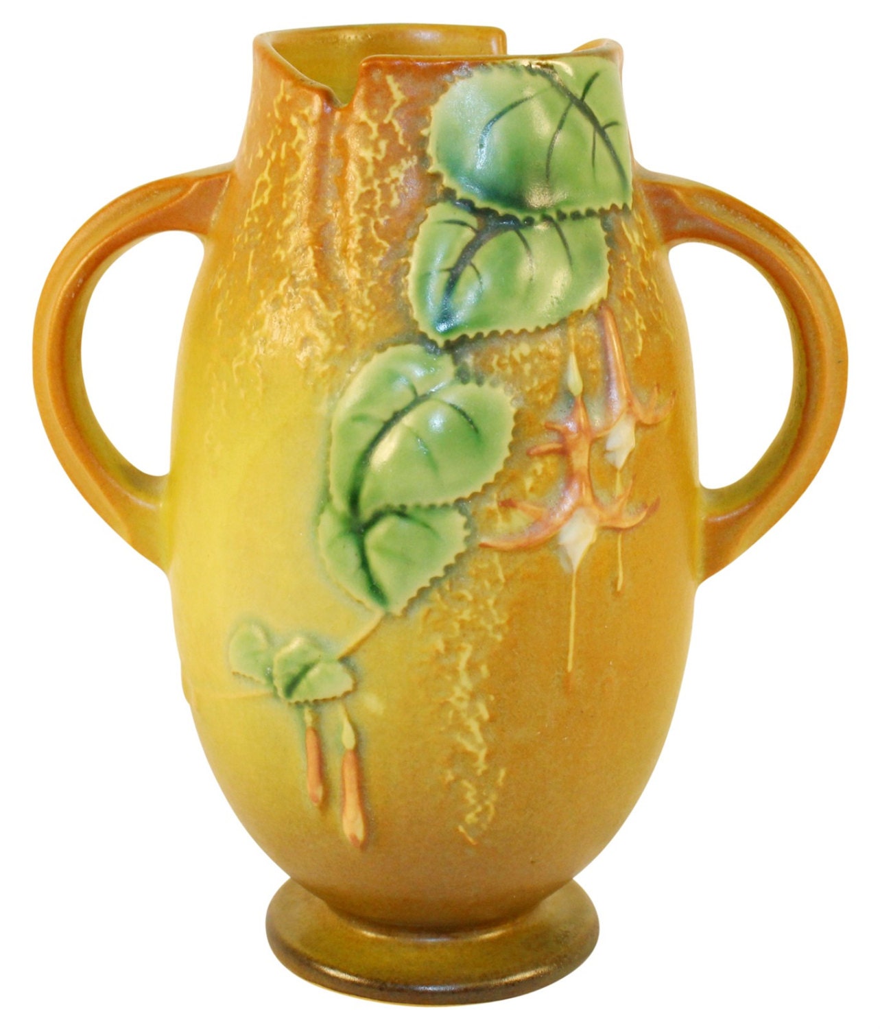 Roseville Pottery Fuchsia Brown Handled Vase by JustArtPottery