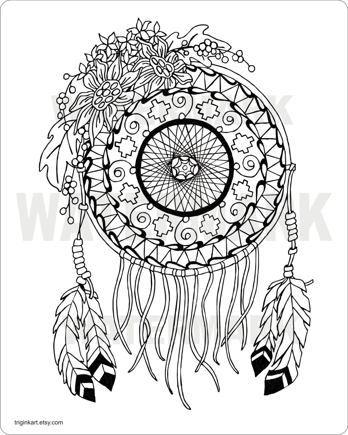 Sunflower Dream Catcher Adult coloring page