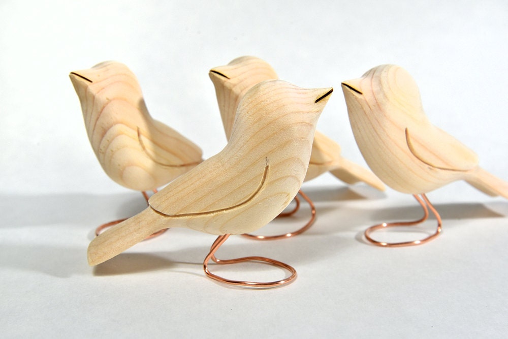 4 Unfinished Wood Bird Carvings Wooden by CreativeQuiltsAndEtc