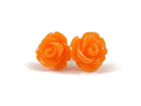 Orange Roses Earrings Orange Flowers Earrings Rose Earrings
