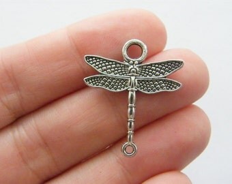 BULK 50 Dragonfly connector charms antique silver tone A320