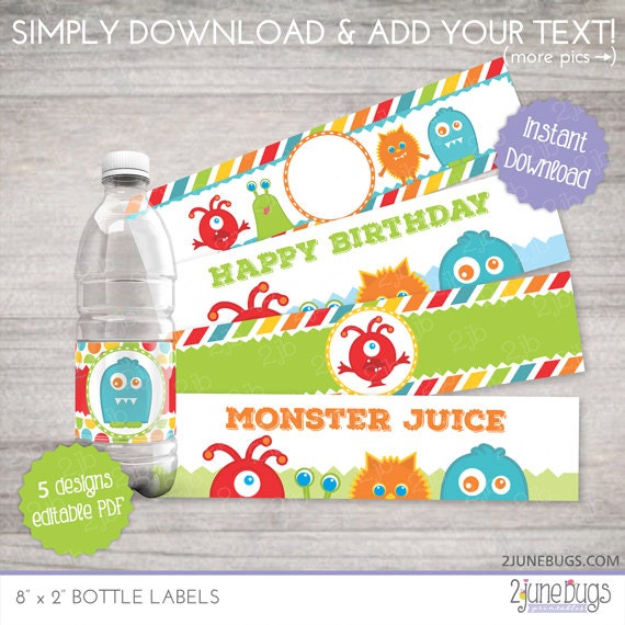 Little Monster Water Bottle Labels Little Monsters Birthday