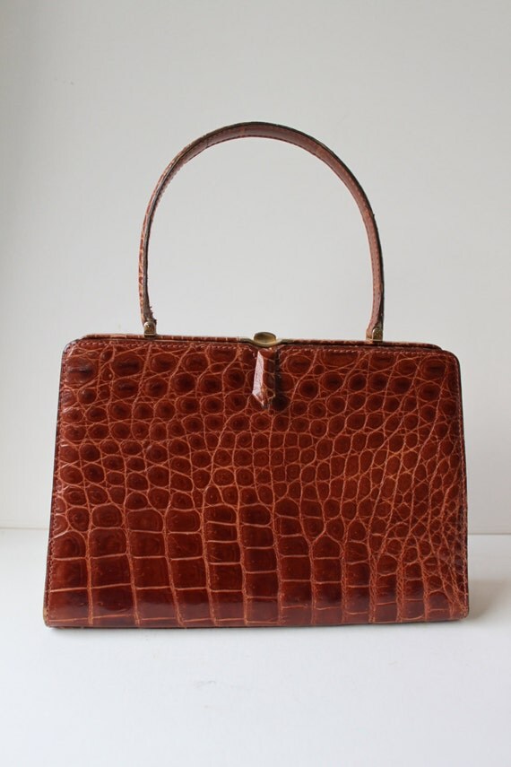 Vintage Crocodile Leather Handbag Made in France from 50s