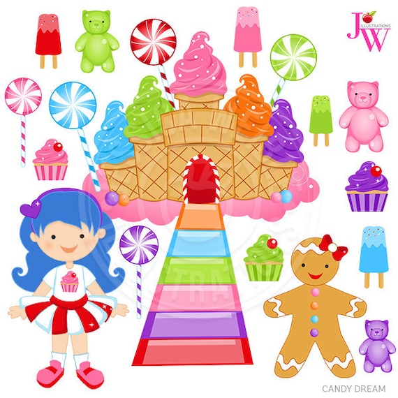 Candy Dream Cute Digital Clipart, Candy Clip art, Cupcake Graphics, Gummy Bears, Ice Cream Castle, Lollipop, Cotton Candy Cloud, Candy Road Il_570xn