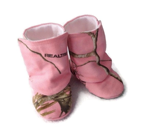 Baby Girl Boots Pink RealTree Camo fabric / Newborn boots by 2Fab