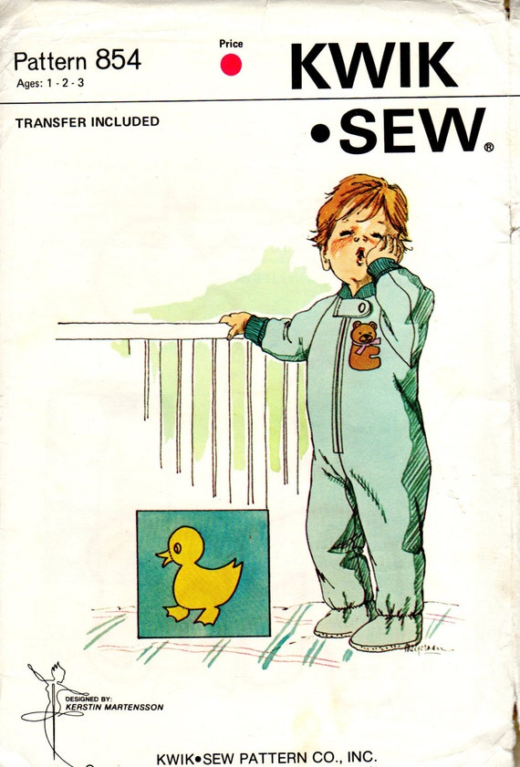 Vintage Kwik Sew Pattern 854 Footed Sleeper Onesie Pajama Pattern Uncut