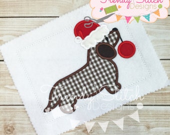 Wiener Dog Santa Applique Design Machine Embroidery Design INSTANT DOWNLOAD