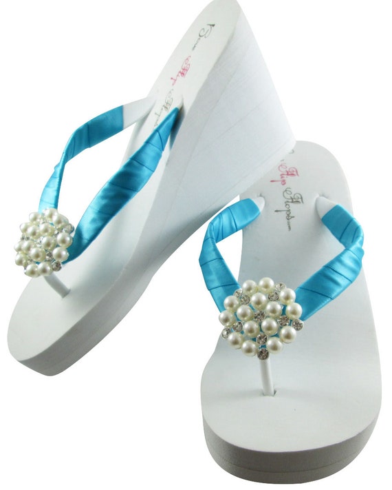 turquoise wedge flip flops
