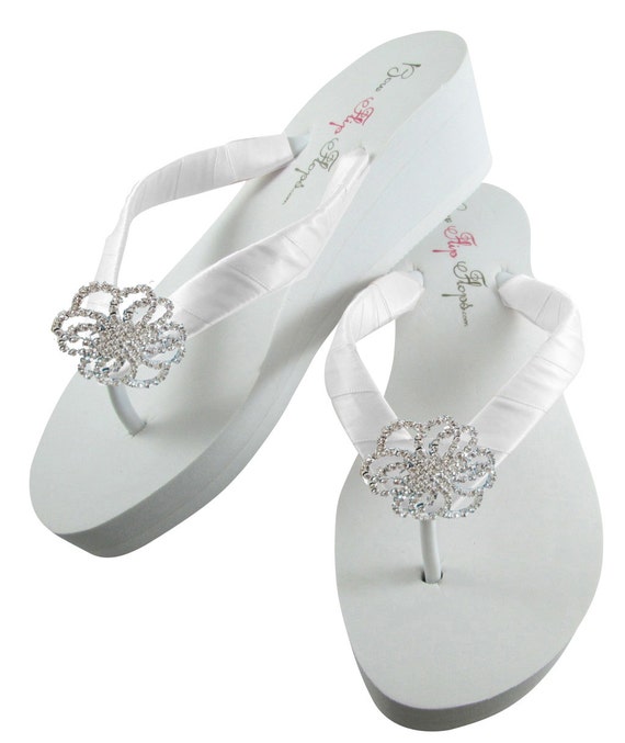 white bling wedding flip flops