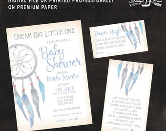 Dream Catcher Baby Shower Invitation SET | Printed Invite | Printable Digital Files DIY | Baby Boy Boho Baby Shower Invitation Suite