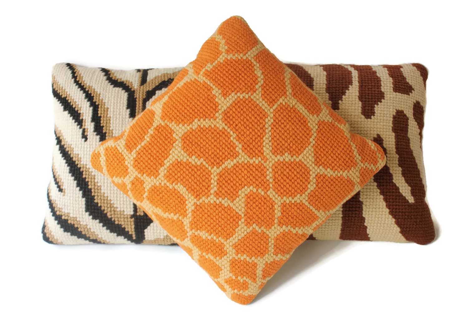 Wild Animal Pattern Throw Pillows Vintage Needlepoint Pillow