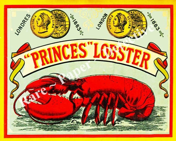 Items similar to Printed Antique Lobster Label Home Decor Print, 8" x ...