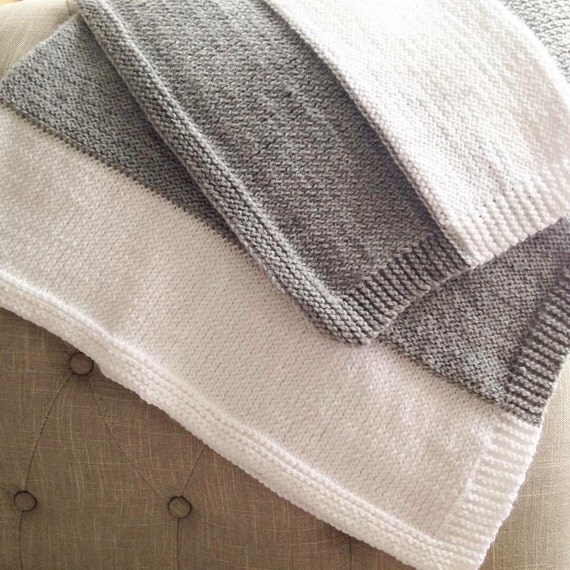 Grey and white knit baby blanket by TheBananaStudio on Etsy