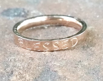 Blessed, Christian Ring, Rose Silver Gold Stainless Stacking Ring, Scripture Ring, Bible Verse, Religious Jewelry, Confirmation