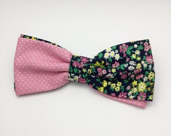 blue and pink floral bow tie
