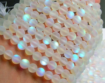 Mystic aura quartz - 8mm round - Holographic quartz - matte - 48 Beads - full strand - RFG762