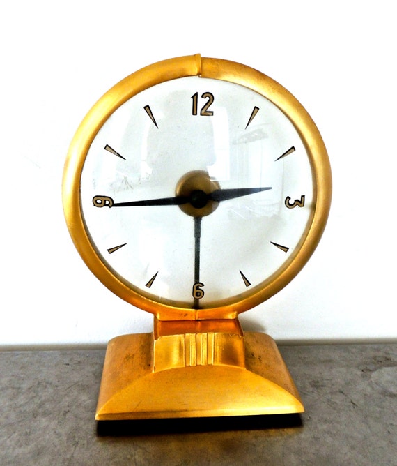 vintage atomic mystery clock 1950s60s mid century gold