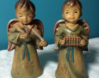 Angels Pair Playing Instruments Vintage 1970's Christmas Decorations