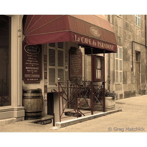 Fine Art Sepia Travel Photography of French Wine Shop in