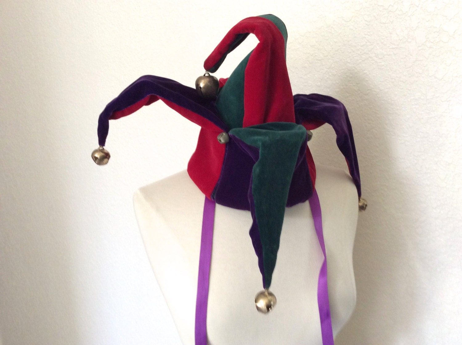 Vintage Jester Hat with Bells / Harlequin Hat Adult