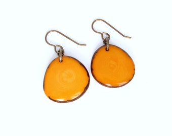SMALL. Tagua nut jewelry. Saffron earrings. Mustard earrings. Fall earrings. Sela Designs. Tagua earrings. Gold earrings. Light weight
