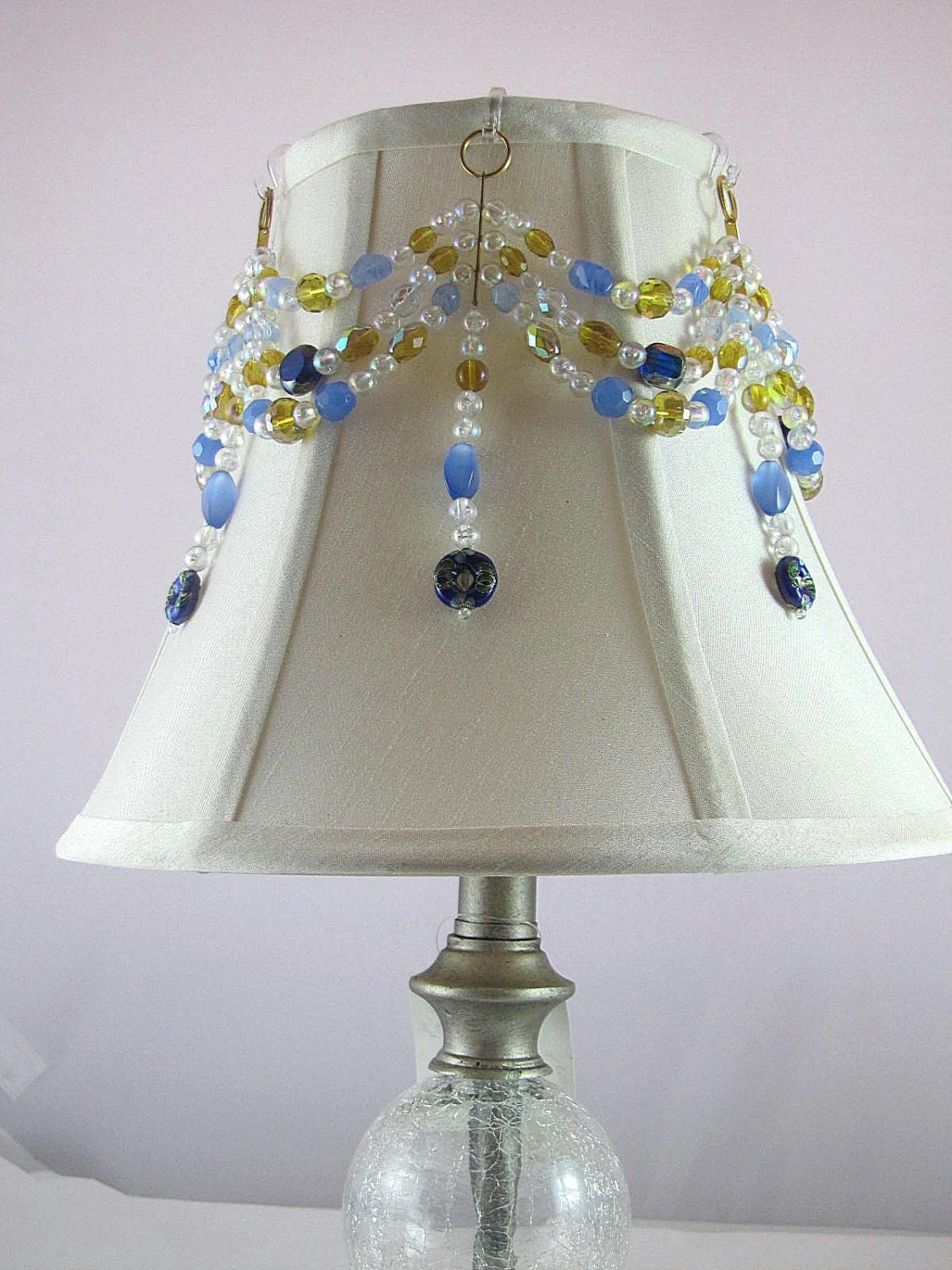 Lamp jewelry for your lampshade. Beaded cover with hooks.