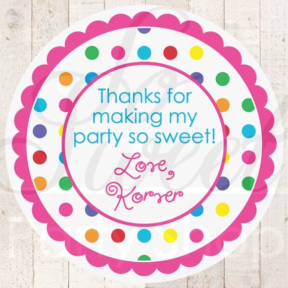 Personalized Birthday Stickers, Thank You Favors, Birthday Stickers, Rainbow Party, Colorful Polkadots Birthday Decorations - Set of 24 Il_570xn