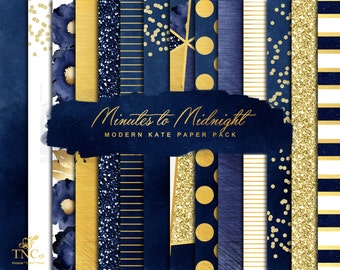 Digital scrapbook paper - Gold Foil Digital Paper - Digital download art - Glitter digital paper - Navy and gold - Commercial use - MK